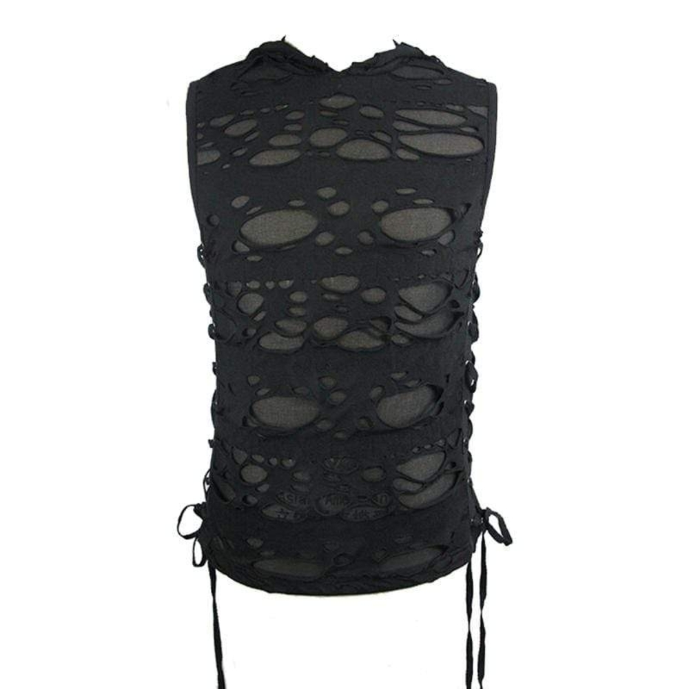 Sleeveless Distressed Hooded Top